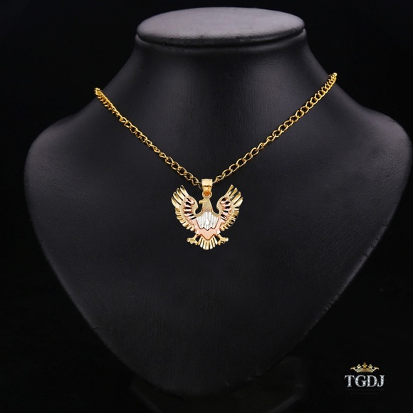 14K Tri Color Eagle Pendant